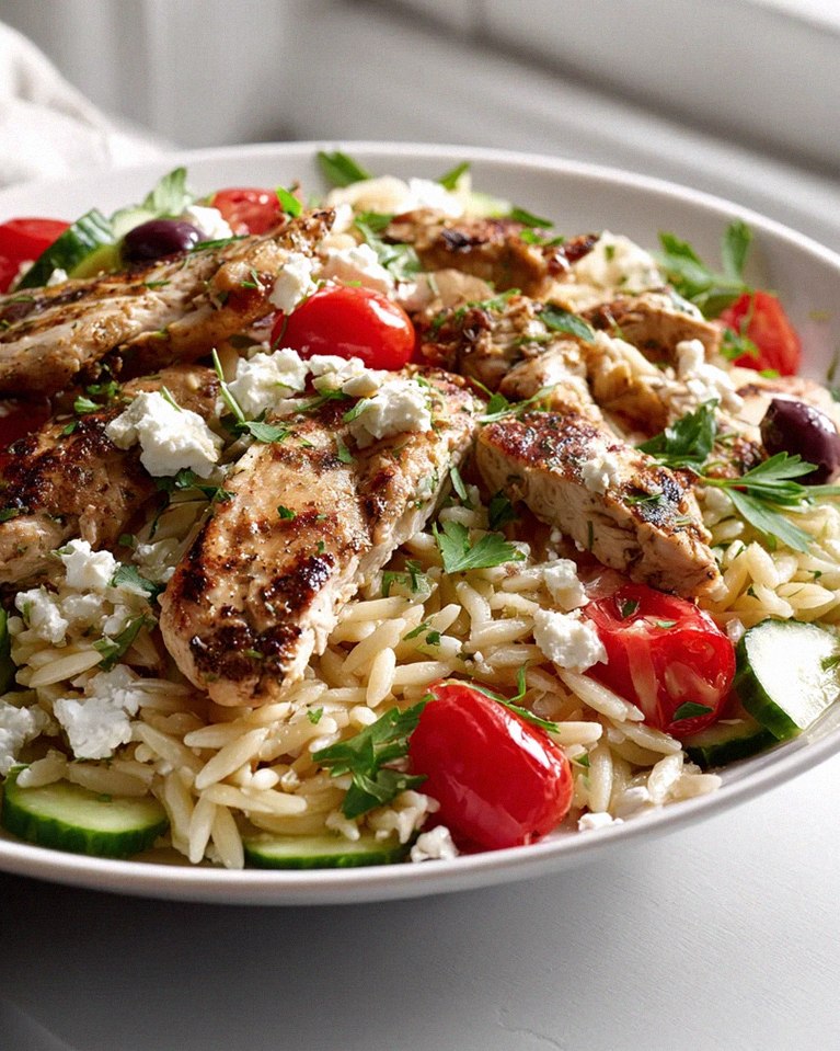 Griechische Hähnchen Bowl mit Orzo & Feta – Mediterraner Genuss