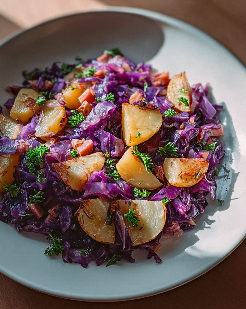 Leckere Rotkohl Pfanne mit Kartoffeln – schnell und einfach!