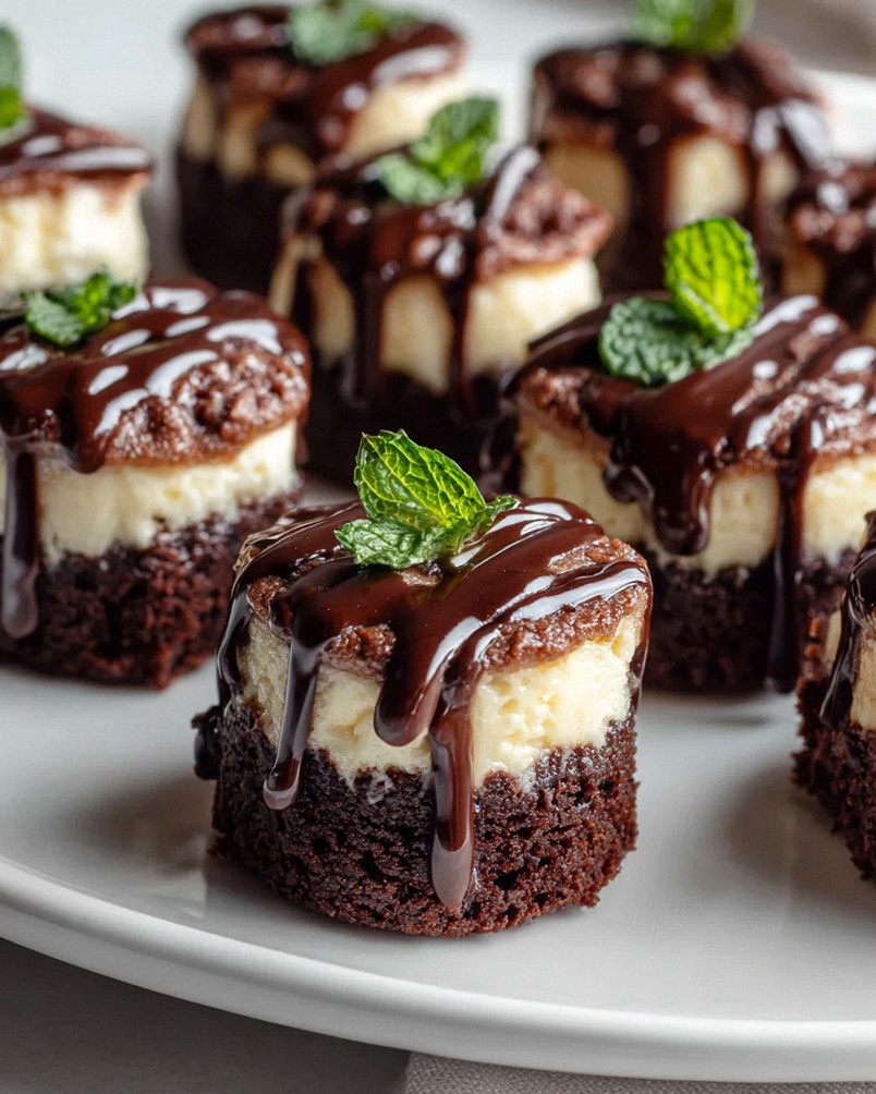 Mini Cheesecake Brownie Bites mit schokoladiger Ganache
