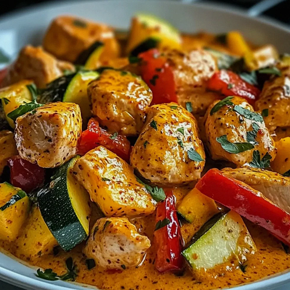 Paprika Zucchini Sahne Hähnchen einfach zubereiten