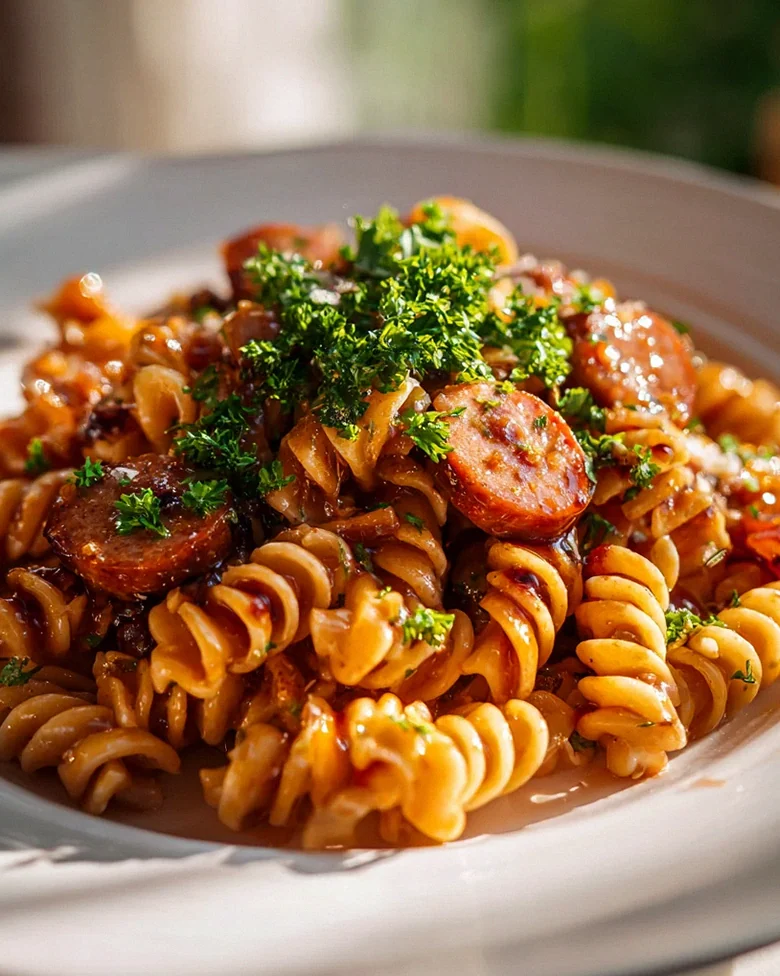 Scharfe Honig BBQ Wurst Pasta aus einer Pfanne – Schnell & Lecker! – Schritt 1