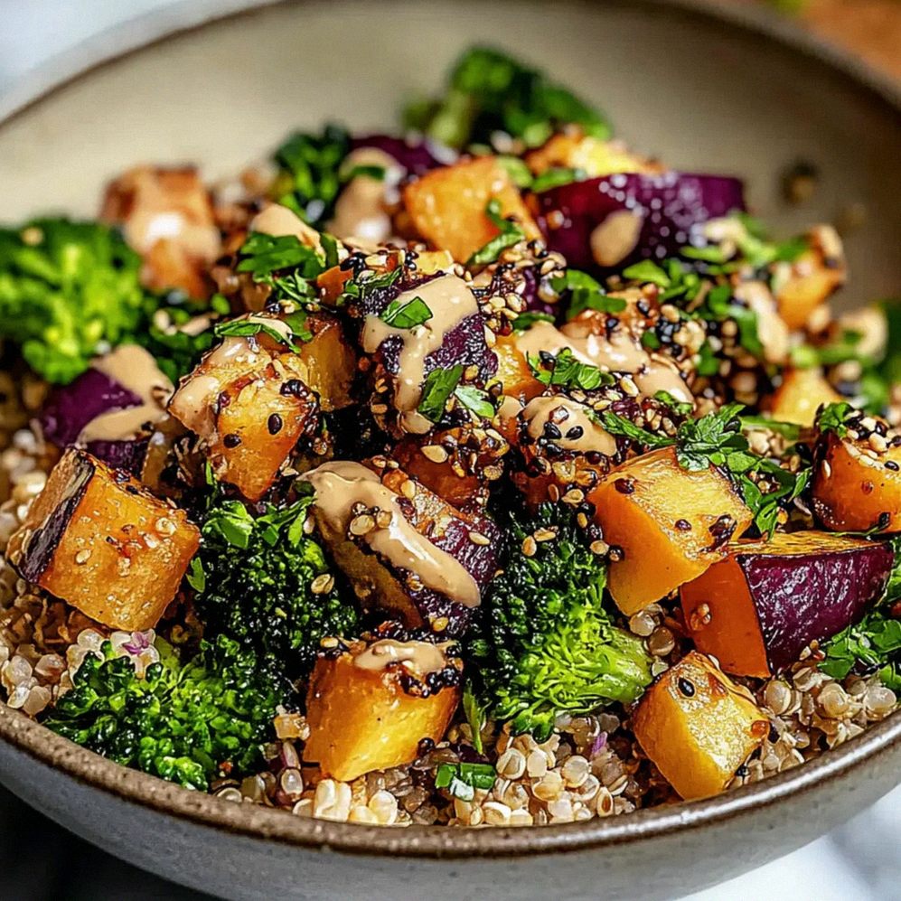 Süßkartoffel Quinoa Salat mit Miso Gesund und Einfach