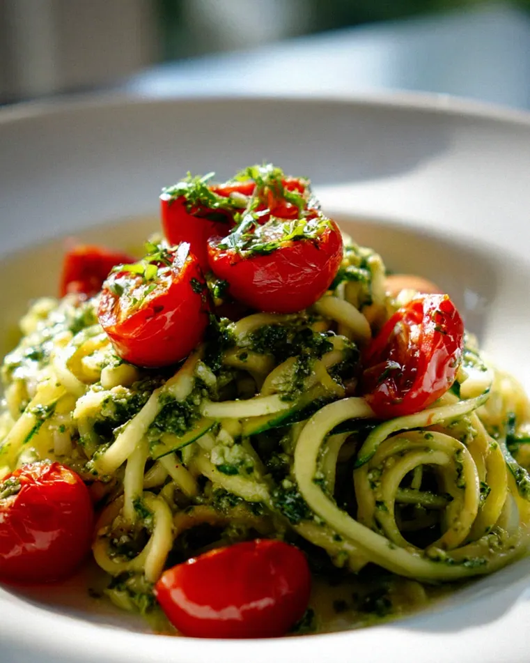 Zucchini Spaghetti mit Pesto & süßen Kirschtomaten – leicht & lecker! – Schritt 2